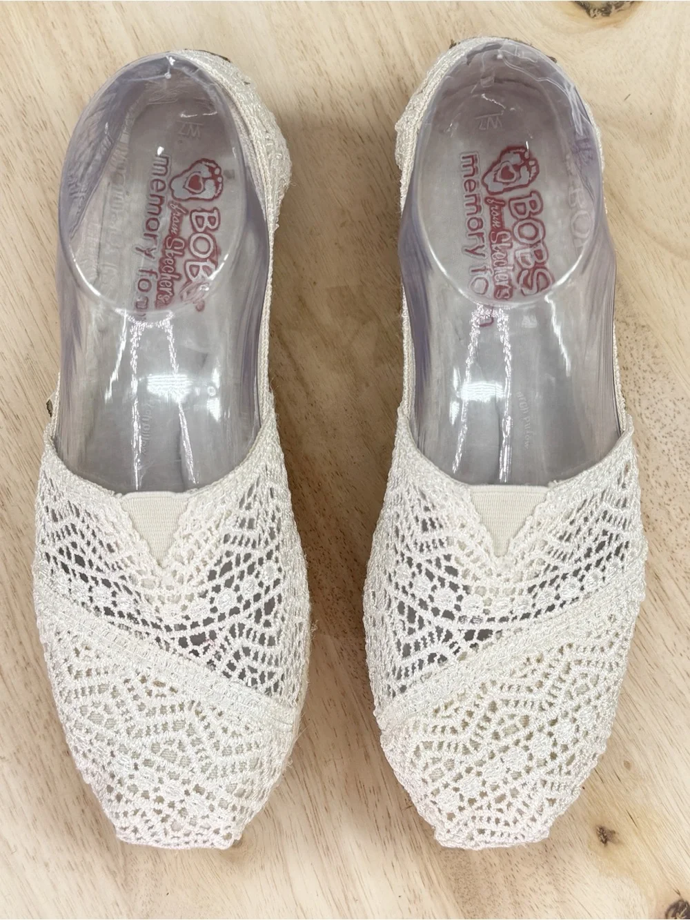Bobs Skechers Crochet Lace Espadrille Wedge Slip On Shoes Ivory Cream 7 Boho